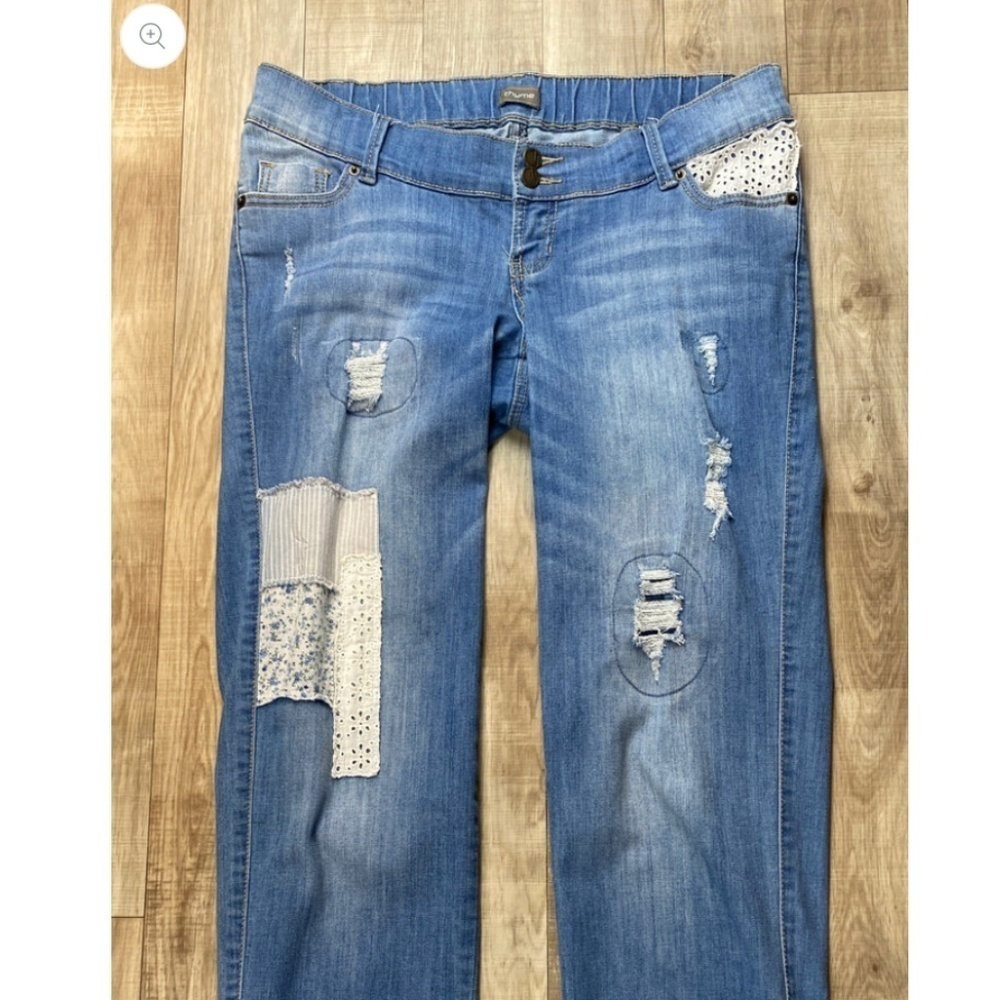 Thyme Maternity Denim Jeans Light Wash Patchwork Floral Lace Coquette XXL